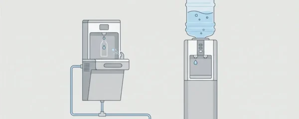 Illustration comparative de deux types de fontaines à eau professionnelles