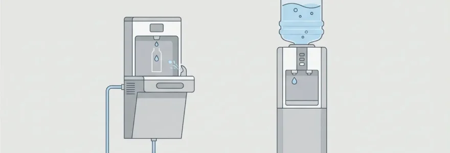 Illustration comparative de deux types de fontaines à eau professionnelles